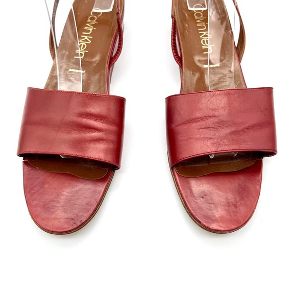 Vintage Y2k 90s Super Model Soft Leather Calvin Klein Red Sandal Wedge Heel 9.5 - Picture 4 of 7